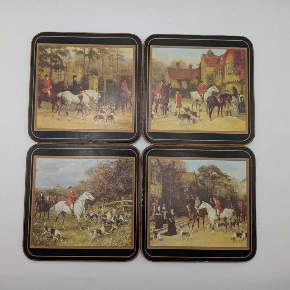 Pimpernel Vintage English Fox Hunt Coasters Set of 4 Cork Backed 4x4 Square